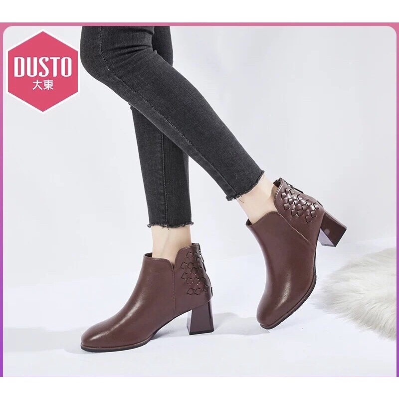 Bốt Dusto lót nhung mũi vuông gót vuông nữ