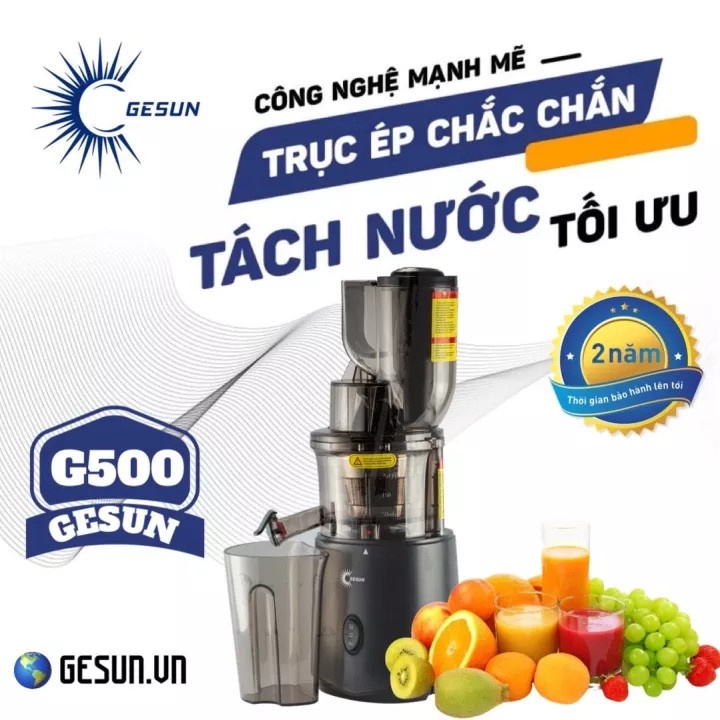 Máy ép chậm GESUN G500 ép kiệt bã 98% giữ nguyên chất dinh dưỡng, Máy ép hoa quả miệng rộng kèm làm kem tươi BH 24 tháng