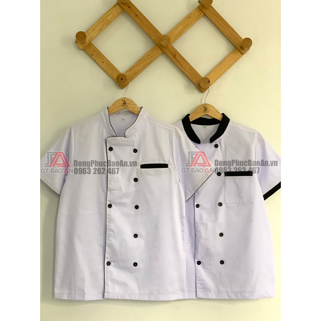 Áo Đầu Bếp Quán Ăn, Áo Bếp Ngắn Tay Màu Trắng, Đen Dành Cho Nam Nữ
