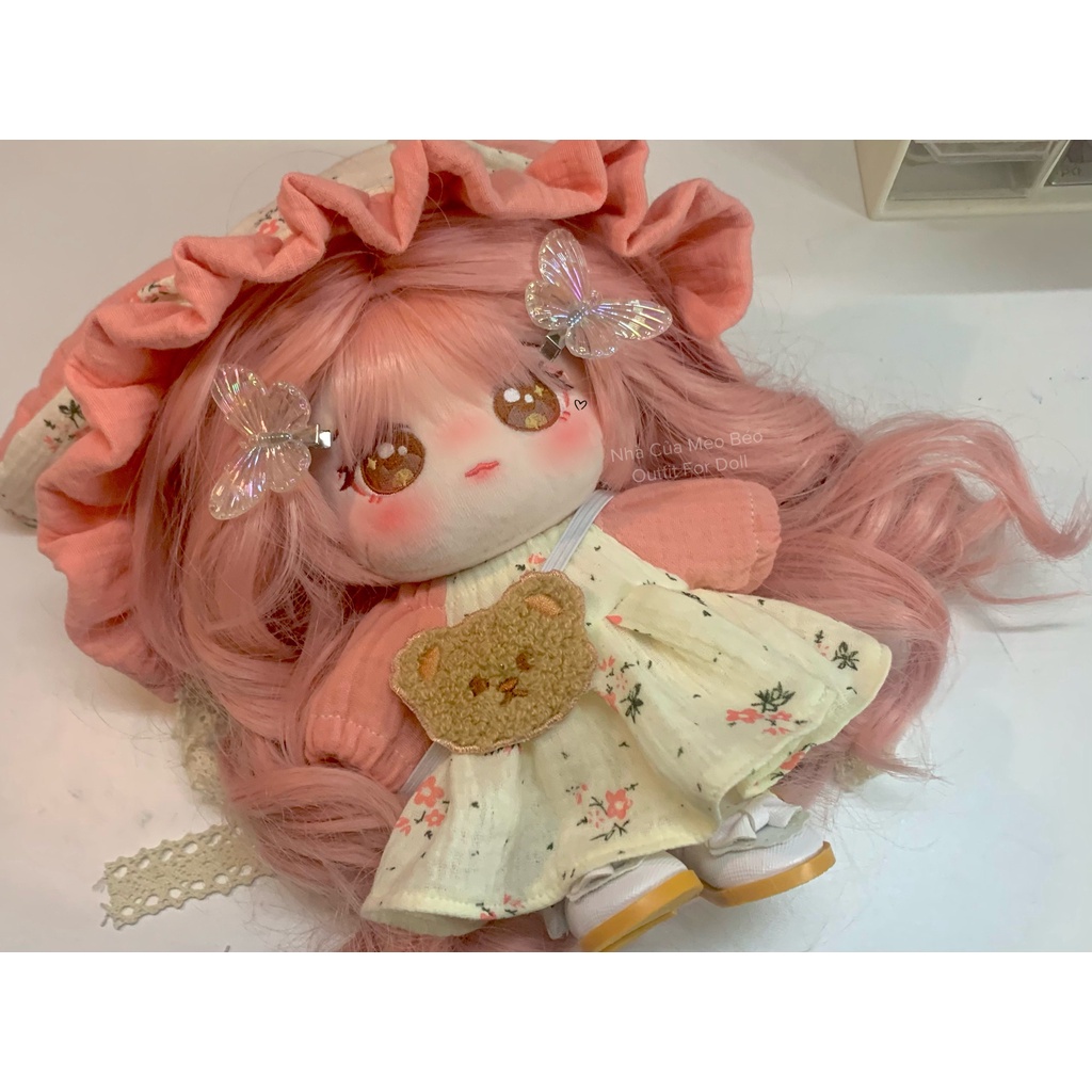 Quần áo cho gấu bông. set váy kèm mũ cho doll kpop. outfit for doll. quần áo cho gấu bông