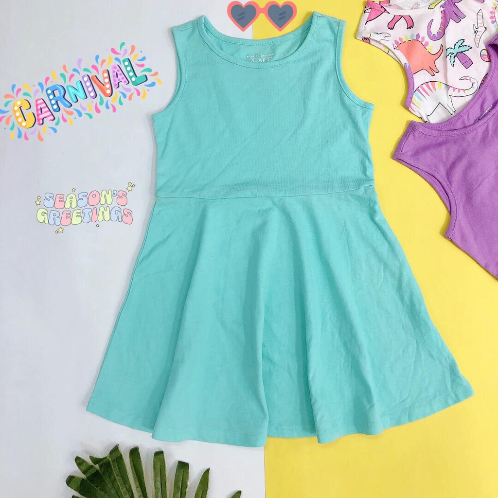 Váy cotton bé gái mặc hè thoáng mát size nhí màu sắc tươi sáng mẫu trơn và họa tiết/Đầm cotton mặc hè bé gái