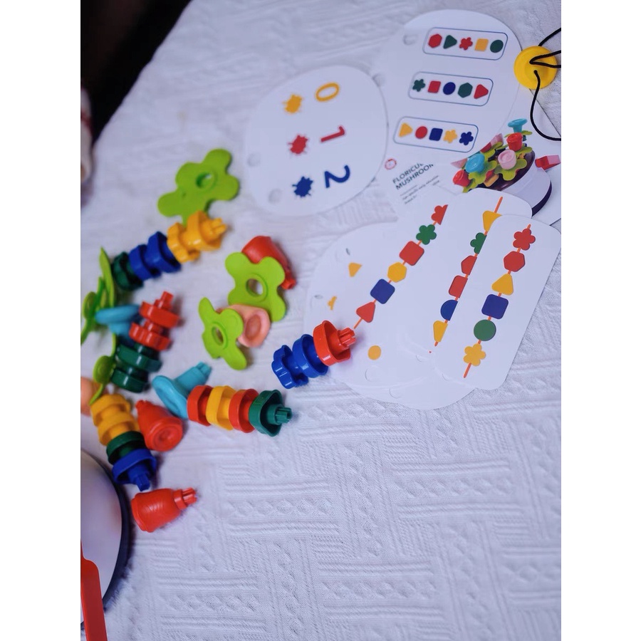 Đồ chơi thông minh luồn hạt, ghép hình, phân biệt màu sắc, giáo dục sớm Montessori 3in1 mẫu chậu hoa màu sắc Topbright