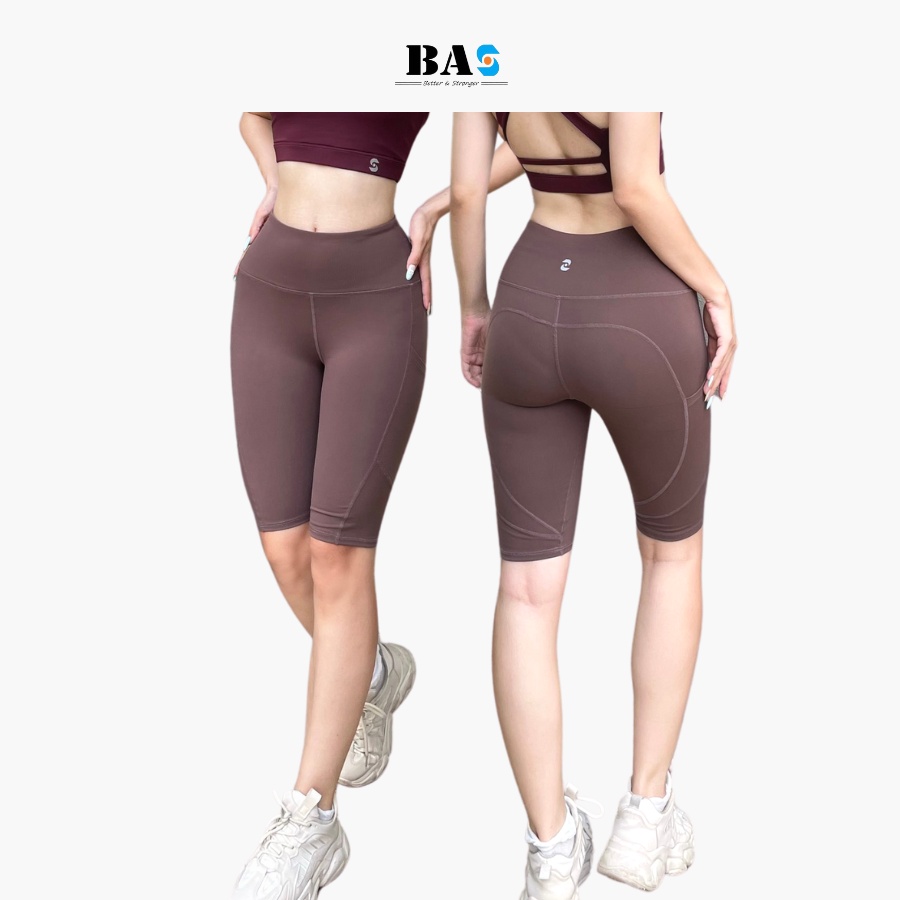 Quần biker short tập gym BAHUNG thiết kế lưng cao chất thun co giãn đa chiều - QL220830