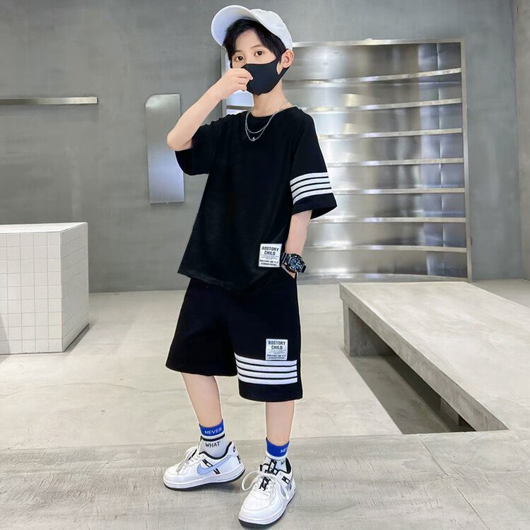 Set bộ quần áo màu hè dành cho bé trai 18-45kg mẫu kẻ ngang THANH THỊNH HA14