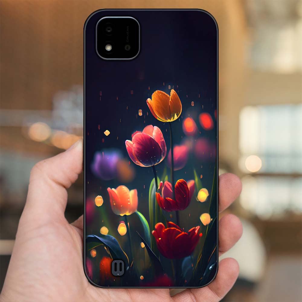 Ốp lưng Realme C11 2021, C20 viền đen in hình Hoa Tulip Hoa Đẹp