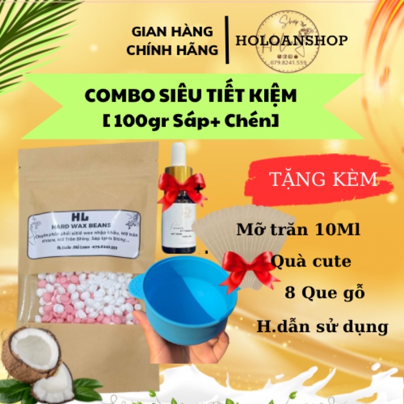 Combo wax siêu tiết kiệm gồm 100gr sáp,chén silicol tặng kèm 10ml mỡ trăn.