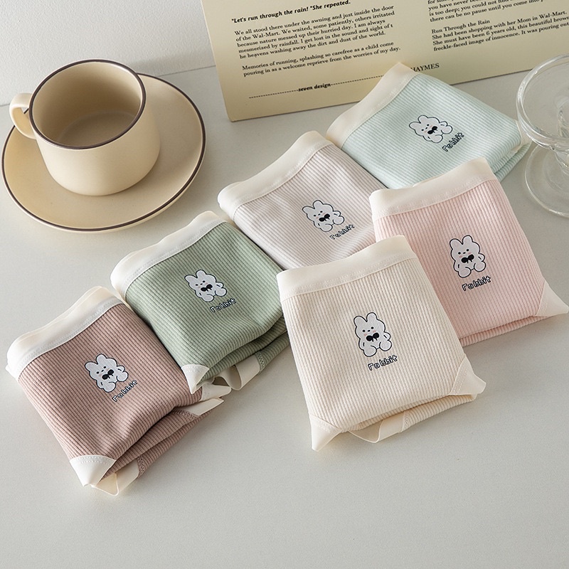 ❤️ Quần Lót Nữ ❤️ Quần Cotton Gân Tăm Viền Su Phối Hình Thỏ 0119 ❤️