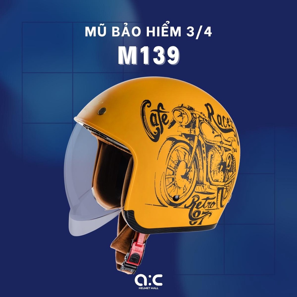 Mũ bảo hiểm 3/4 Royal chính hãng M139 vàng nhám size M-L-XL