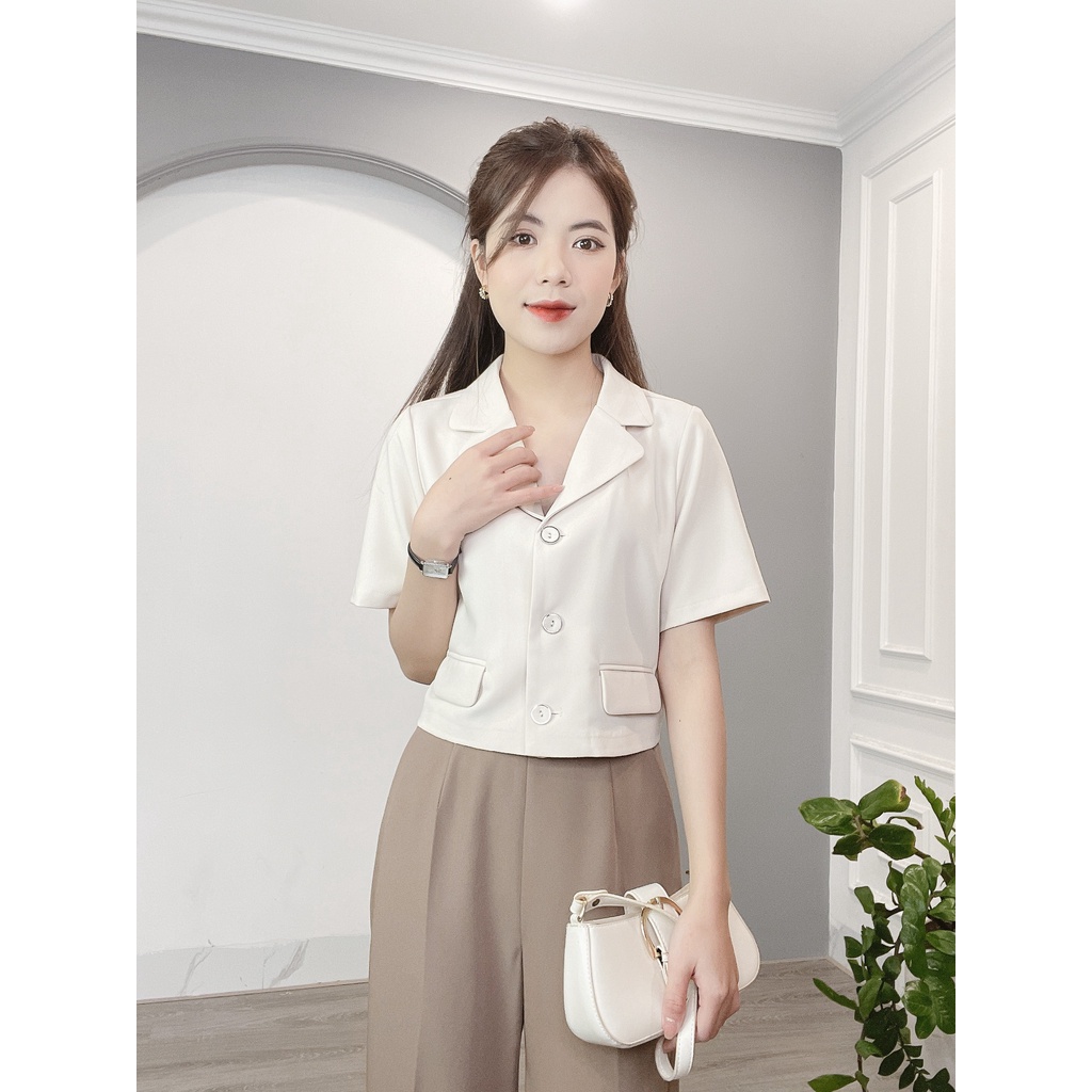 Áo Sơ Mi Croptop 2 Nắp Túi Min House