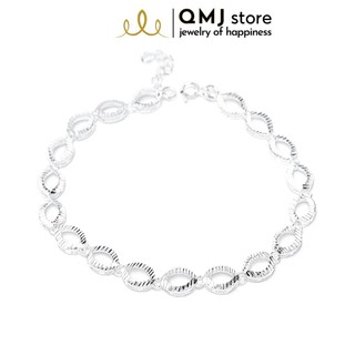Lắc tay bạc QMJ Hình elip trơn phay móc máy tinh tế, lấp lánh - Q178