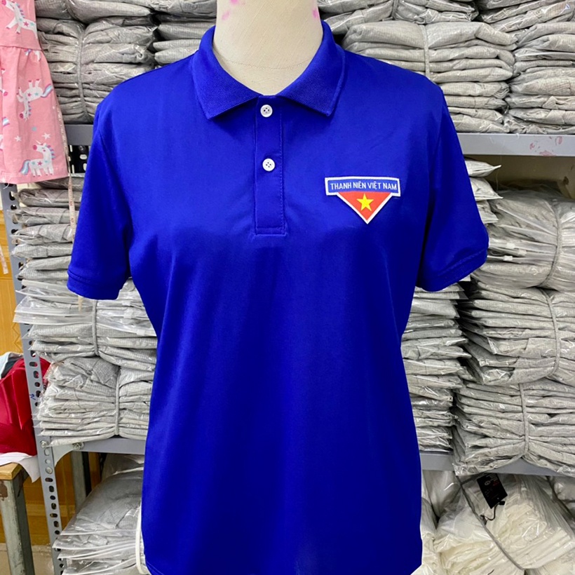 Áo đoàn thun, đoàn thanh niên Nam Nữ - Logo thêu - Vải Cá sấu Poly thoáng mát, bền màu cao. Size Nam, Nữ đủ.