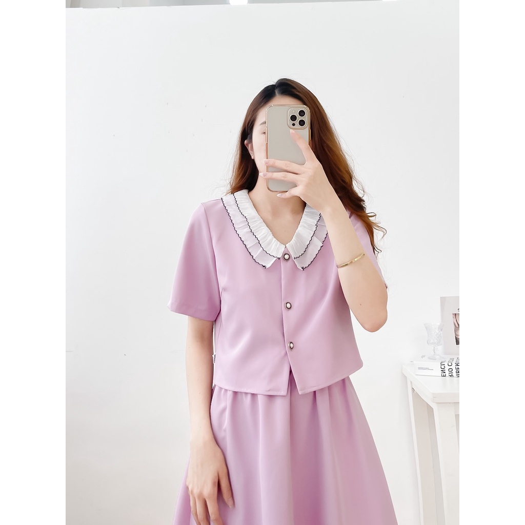 Set váy thiết kế May Boutique Set Nana croptop cổ dập nhăn kèm chân midi SKZ22D_107.009