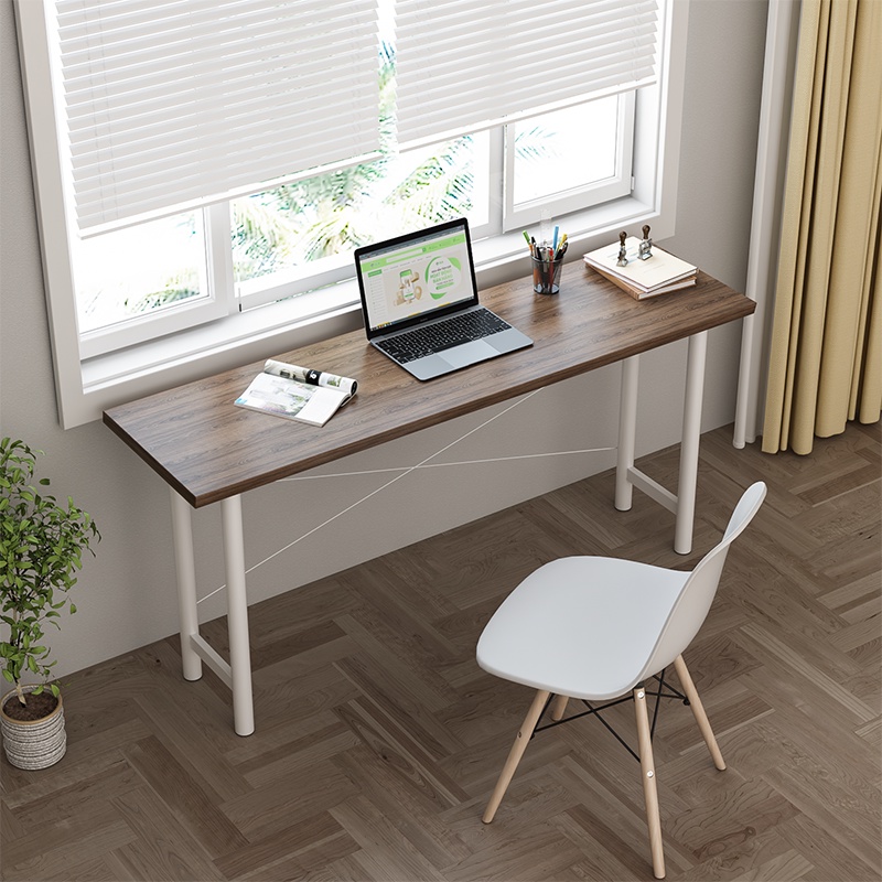 Bàn làm việc bàn học thông minh để kệ sách chân sắt tròn 1600x400 khung trắng mặt óc chó GM77.16