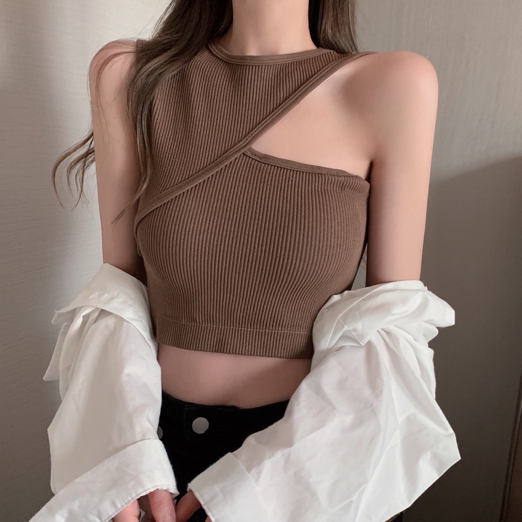 QADCOL Áo Không Tay Nhỏ Lệch Tà Phong Cách Mới Cho Nữ Niche