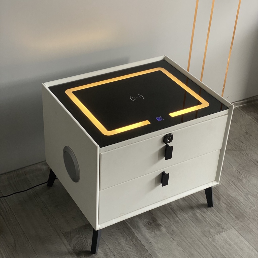 {GIÁ XƯỞNG}Tủ đầu giường thông minh decor có khóa vân tay kèm sạc tự động , chân USB, có loa bluetooth loại 2 ngăn