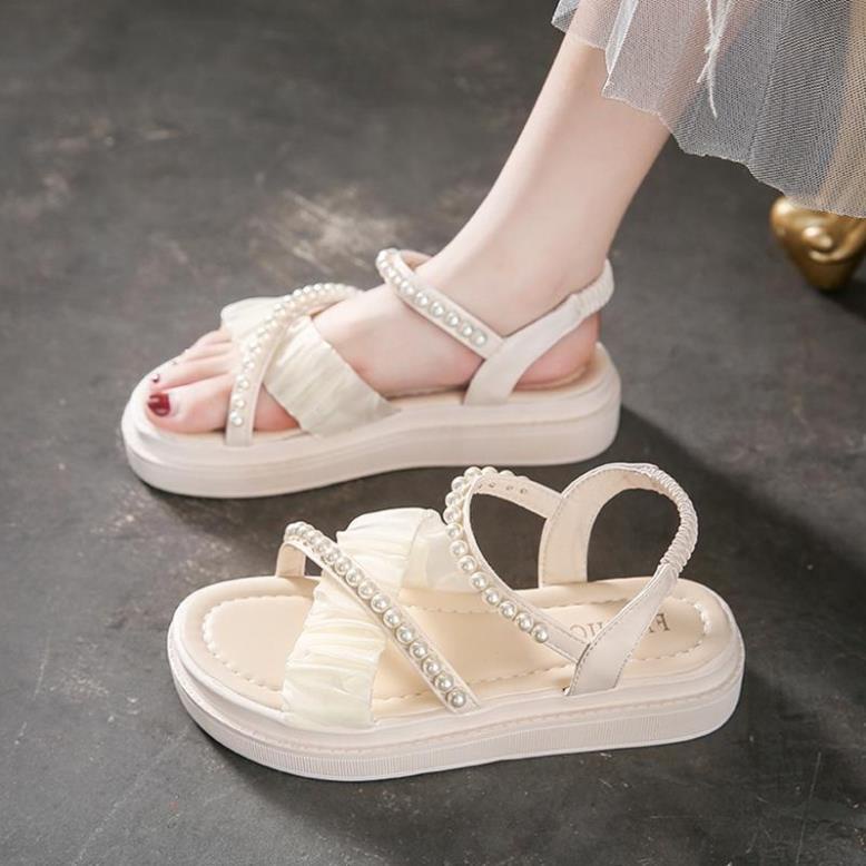 Sandal quai chéo đính ngọc phối ren siêu xinh - T13|dép nữ quay chéo đính ngọc