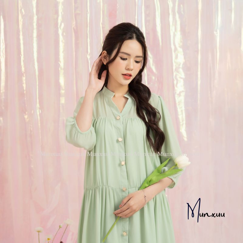 Đầm nữ babydoll chất tơ mềm mại lót lụa cao cấp MUNXUU thiết kế tay lỡ kiểu dáng nhẹ nhàng thanh lịch- V19