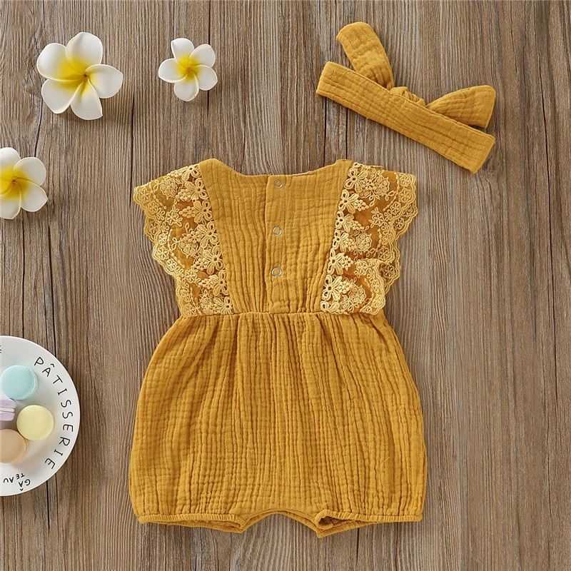 Bộ áo liền quần MIKRDOO chất vải cotton bodysuit tay cánh tiên kèm băng đô xinh xắn thời trang cho bé sơ sinh