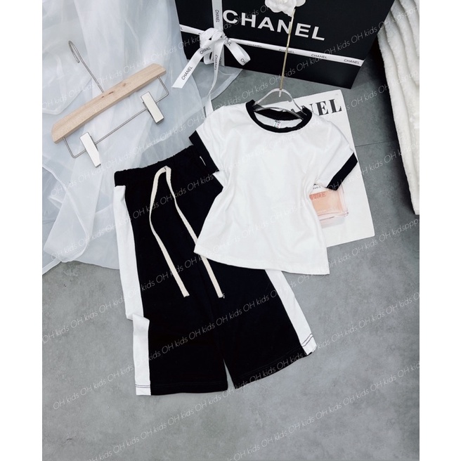 Đồ bộ bé gái, set áo trắng kèm quần ống xuông dài Hotgirl cho bé 10-28kg chất tăm dày mềm.