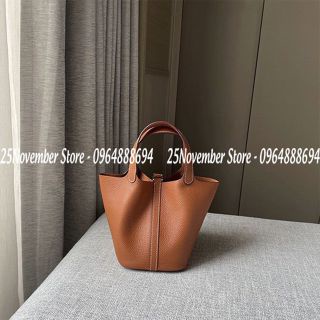 Túi Xách Her. M E S khóa vàng màu nâu size 18cm- Super Vip