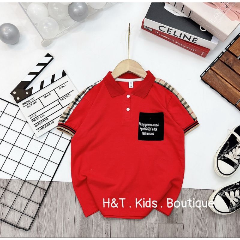 Áo Polo cộc tay cổ bẻ bé trai chất cotton co dãn size đại 20-40kg