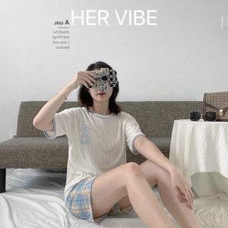 Bộ đồ ngủ nữ pijama cotton siêu thấm mồ hôi mát mềm thoải mái phối màu Hàn Quốc Her Vibe