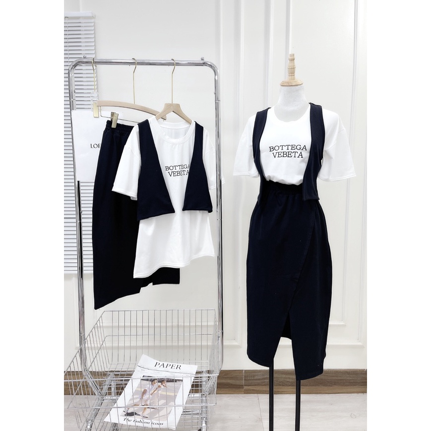 Set váy nữ DN115 Áo thun cotton tàu chân váy umi cạp chun + khăn quàng vai dày dặn giãn mềm lên chuẩn form_ tsstore95