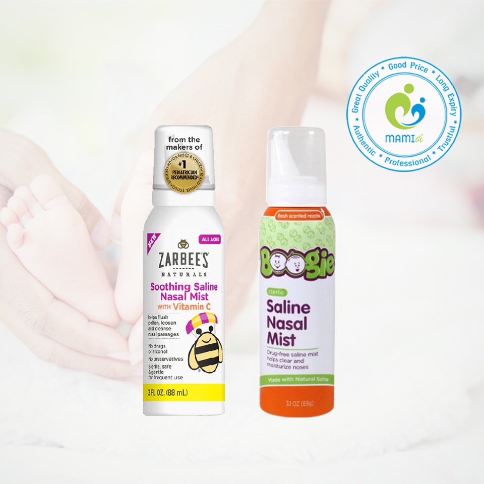 Xịt muối mũi hương lô hội/ nho vệ sinh hỗ trợ mũi cho bé từ sơ sinh Zarbee's (88ml)/Boogie Mist (89g), USA