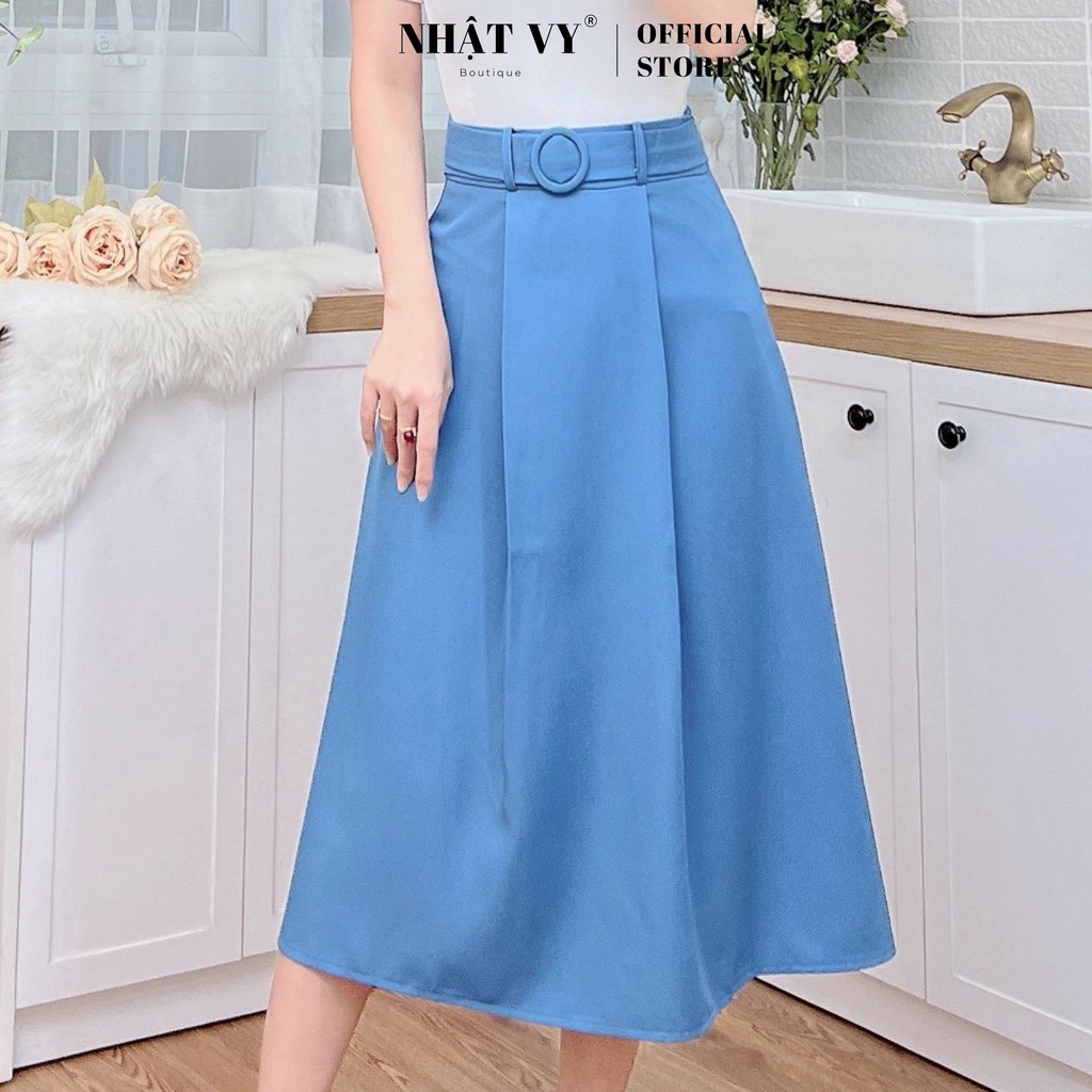Chân váy dài công sở Nhật Vy dáng xoè phối dây belt rời chất cotton phù hợp dự tiệc đi chơi dạo phố sanh chảnh - D2462