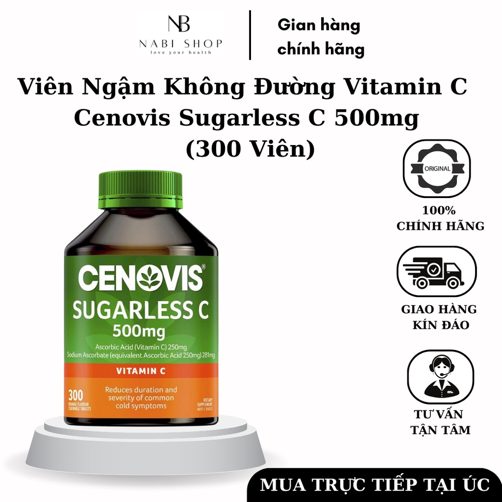 [HÀNG CHÍNH HÃNG ÚC] Viên Ngậm Không Đường Vitamin C - Cenovis Sugarless C 500mg (300 Viên)