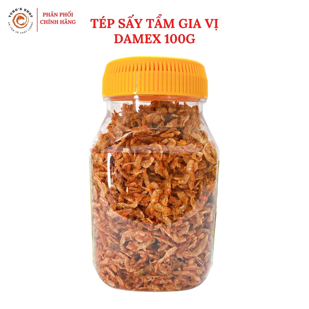 Tép sấy tẩm gia vị ăn liền Damex hũ 100g, làm bánh tráng trộn đồ ăn vặt