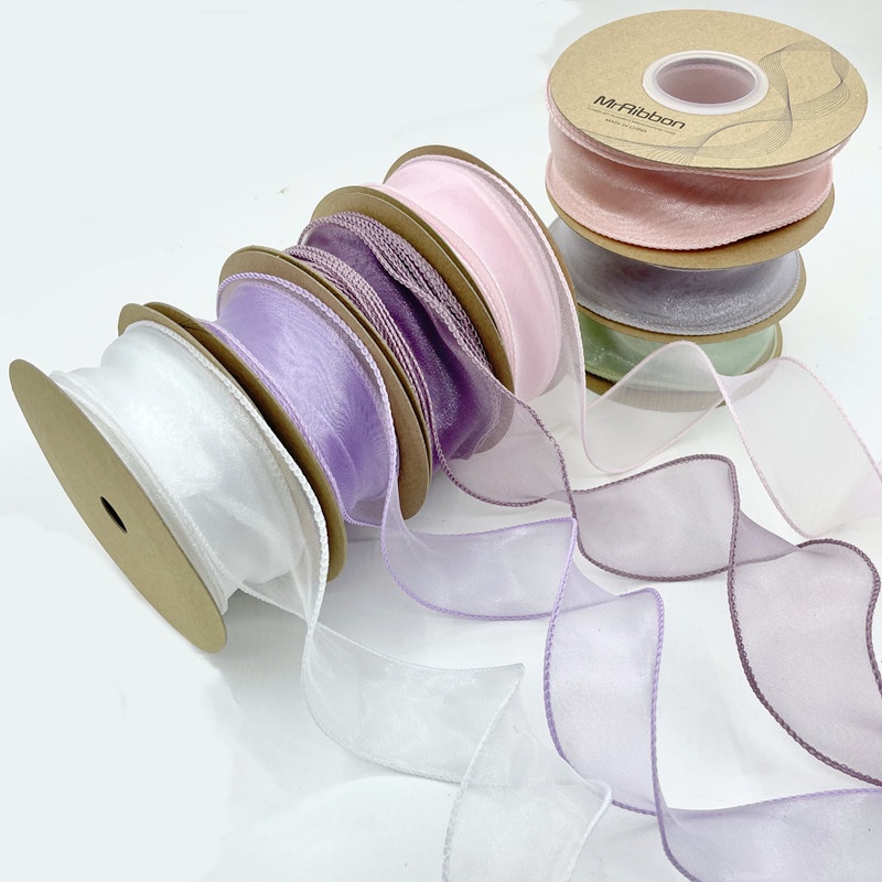 Ruy băng lụa voan kim tuyến viền sóng 4 cm