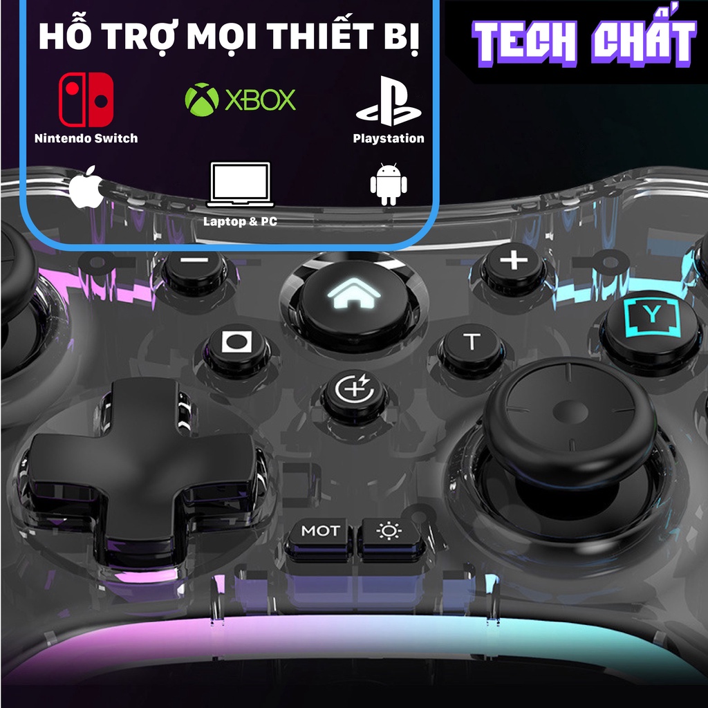 Tay cầm chơi game Bluetooth PXN 9669 led RGB hỗ trợ mọi thiết bị PC, iOS, Android, Playstation, Xbox, Nintendo Switch