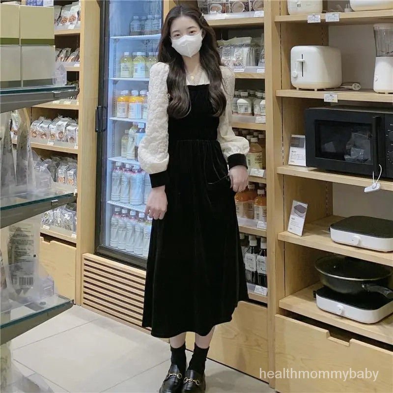 Trang Phục Cho Con Bú  Đi Chơi  Hai Mảnh Váy Liền Mùa Thu   Váy Cho Con Bú Qua Đầu Gối Ren Khâu Nhung