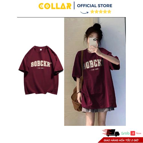 Áo thun COLLAR phối chữ BOBCKR tay lỡ form rộng cổ tròn màu đỏ tôn da thời trang nam nữ mùa hè