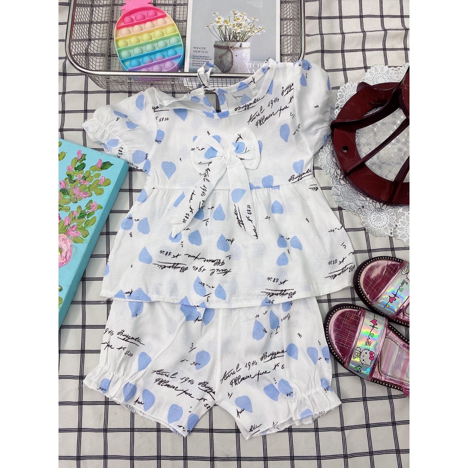 Bộ bé gái Bernie vai cánh tiên mẫu hoa cúc chất đũi mềm hàn quốc 6-16kg, bộ đũi nhí cho bé gái