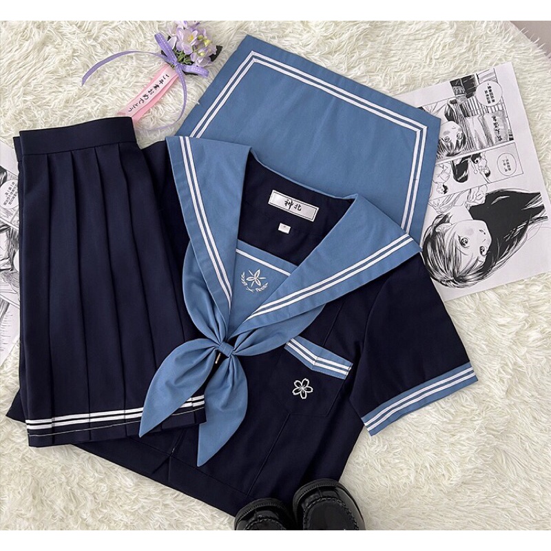YAS0434-Set seifuku cơ bản thêu hoa anh đào