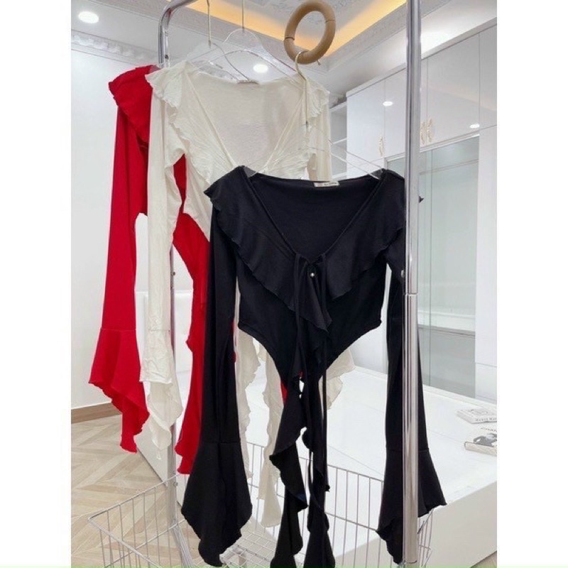 Áo Croptop Tay Dài Chất Thun Gân Phối Dây Cột Cá Tính - 25 Store
