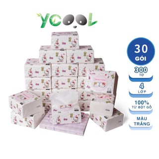 Giấy ăn YCOOL thùng 30 gói 300 tờ 4 lớp hello kitty trắng mềm mịn