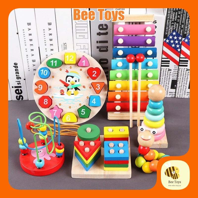 Combo đồ chơi gỗ montessori cho bé phát triển trí tuệ kích thích tư duy sáng tạo (6 món)