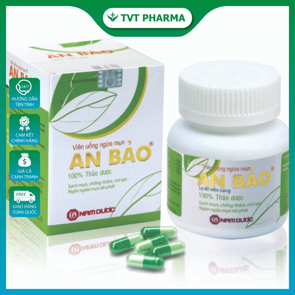 Viên Uống Ngừa Mụn An Bảo, Giải Độc Gan, Mờ Vết Thâm ( Lọ 30 Viên )
