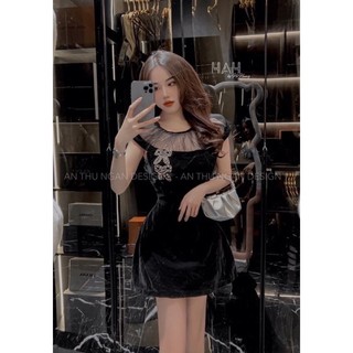váy nhung nơ đá loại 1