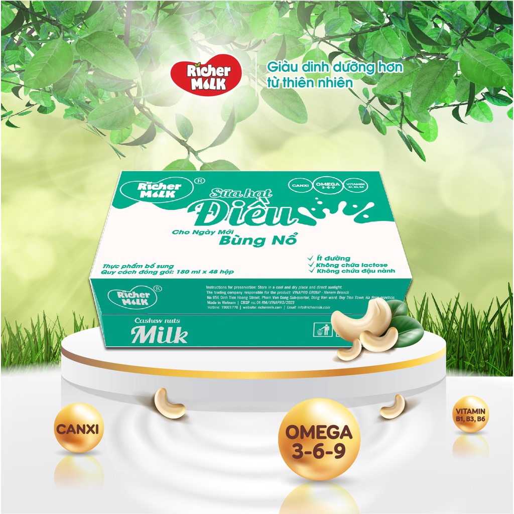Thùng 48 hộp sữa hạt điều RICHER MILK 180ml (180ml x 48)
