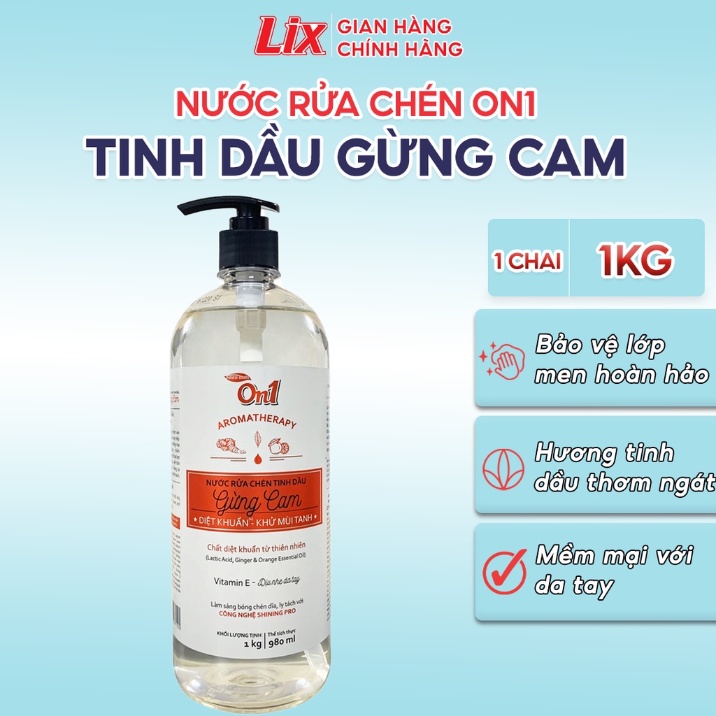 Nước rửa chén On1 tinh dầu gừng cam 1Kg - rửa bát đánh bay dầu mỡ bảo vệ da tay N5603