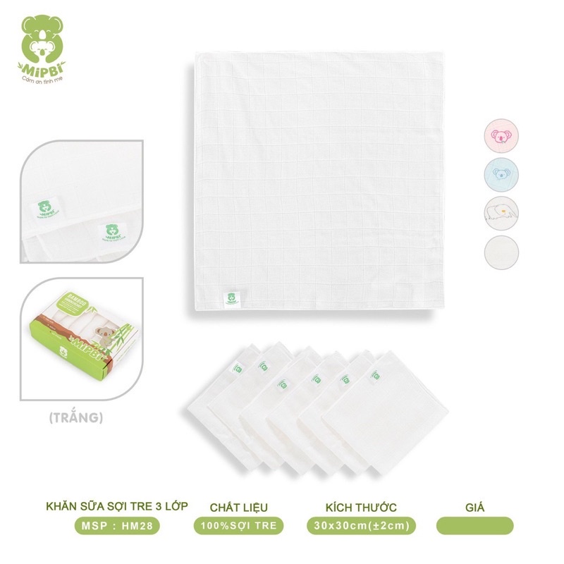 Khăn Sữa Cho Bé/Khăn Sữa Sợi Tre Mipbi 3 Lớp Cao Cấp Siêu Mềm An Toàn Cho Bé Sơ Sinh