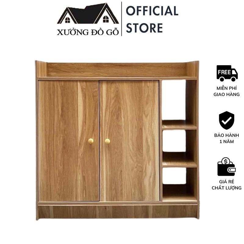 Tủ Giày Gỗ Thông Minh 2 Cánh Có Kệ 3 Tầng - Tủ Giày Gỗ Cao Cấp - Tủ Nâu