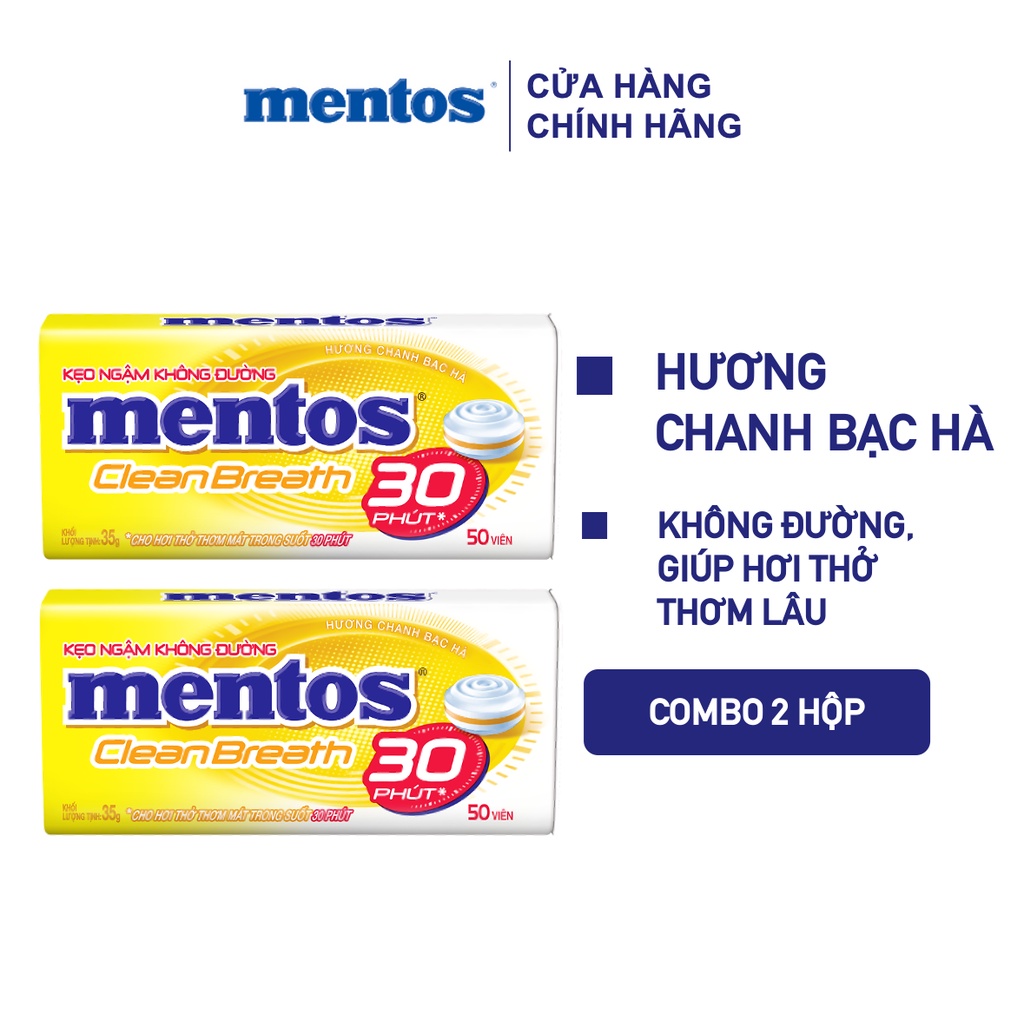 Combo 2 hộp thiếc kẹo Ngậm Không Đường Mentos Clean Breath (nhiều hương)