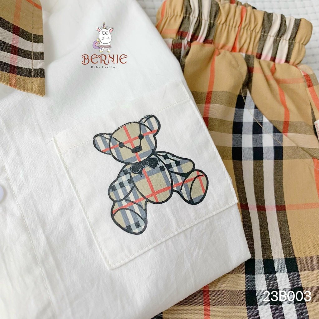 Bộ sơ mi bé trai kẻ túi gấu 80-130