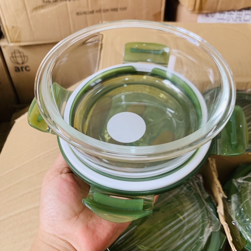 THỐ/HỘP THUỶ TINH TRÒN NẮP XANH 620ml