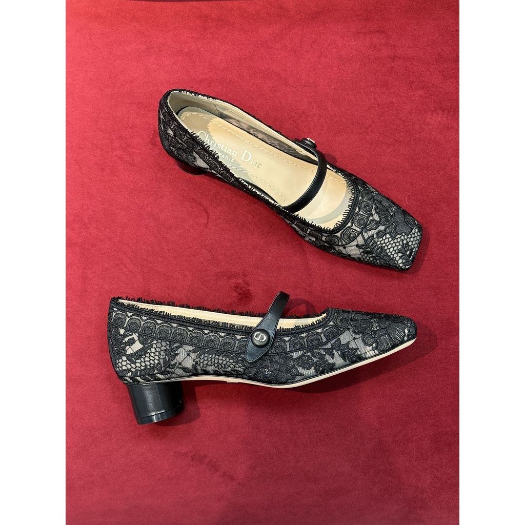 Giày Mary Jane cao gót nữ ren họa tiết hoa hồng thời trang cao cấp Dior CD phong cách thời thượng, thu hút